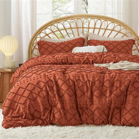 Bedsure Full Size Comforter Set Terracotta Comforter Boho Tufted Shabby Chic