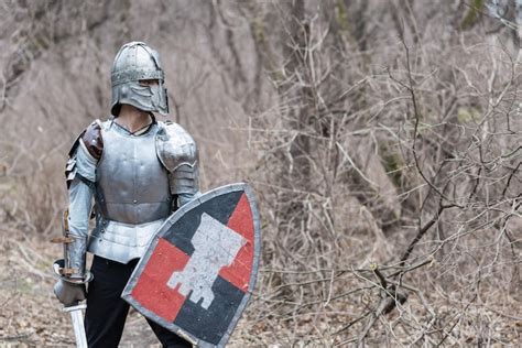 Noble Warrior Portrait Of One Medeival Warrior Or Knight In Armor And