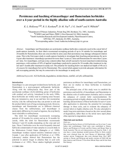 Pdf Persistence And Leaching Of Imazethapyr And Flumetsulam Over A 4