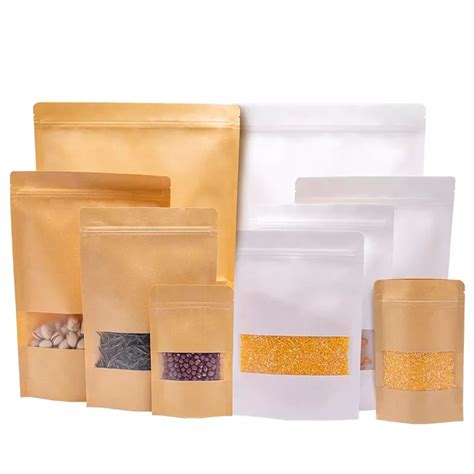 Compostable Bags 100 Biodegradable Flat Bottom Kraft Paper Zip Lock