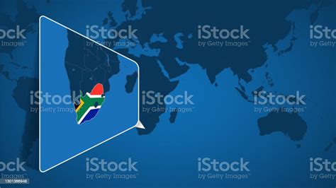 国旗付き南アフリカの拡大地図を持つ世界地図上の南アフリカの位置 アフリカのベクターアート素材や画像を多数ご用意 アフリカ