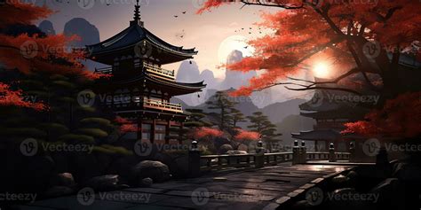 AI Generated. AI Generative. Traditional history asian Japanese Chinese temple building tower ...