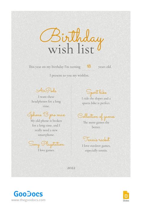 Free Minimal Birthday Wish List Template In Google Slides