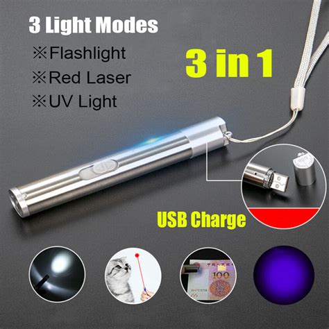 UV Light LED Red Laser Pointer Pen USB Rechargeable Torch Lazer Pet Cat