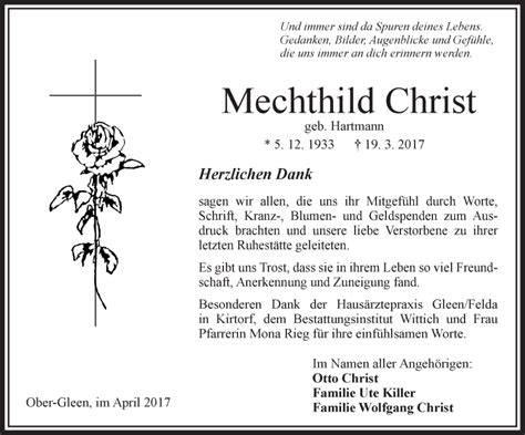 Traueranzeigen Von Mechthild Christ Vrm Trauer De