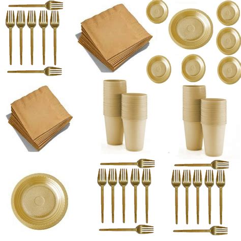 Descartaveis Pratos E Copos - Kit descartaveis dourado 150 pratos fundos 150 copos 200 Guardanapos ...