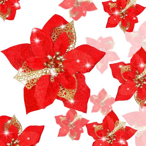 36 Pieces Christmas Glitter Poinsettia Faux Flowers Christmas Flowers