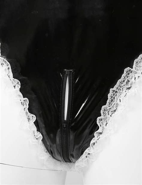 Buy Oyolan Mens Sissy Wet Look Lace French Maid Thong Bodysuit Roleplay Cosplay Lingerie