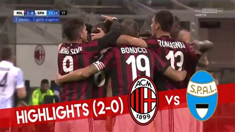 Ac Milan Vs Spal 2013 2 0 All Goals And Highlights Hd 20 September 2017