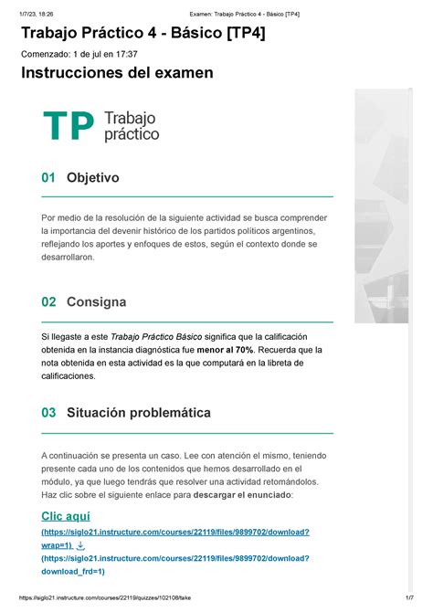 Examen Trabajo Práctico 4 Básico TP4 Nota 90 Trabajo Práctico 4