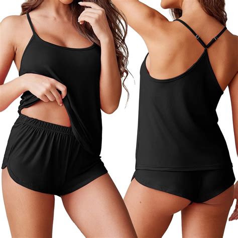 Ekouaer Womens Cami Pajama Sets Soft Shorts Lingerie Set Camisole 2 Piece Cami Shorts Pj
