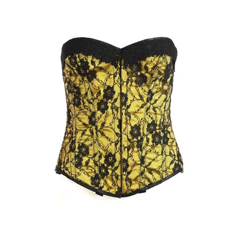 Long Line Underbust Yellow Satin Black Lace Steel Boned Corset