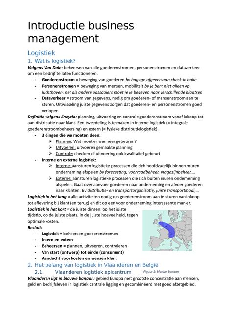 Logistiek Samenvatting Examen Introductie Business Management