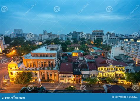 Aerial Skyline View Of Hanoi City Vietnam Hanoi Cityscape By Sunset