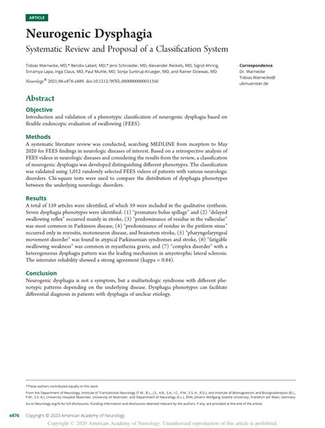 Pdf Neurogenic Dysphagia A Systematic Review And Proposal Of A