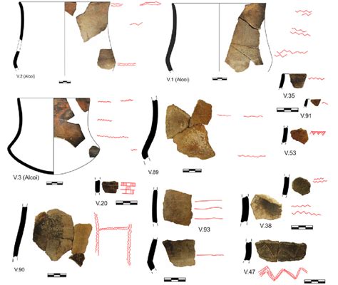 Vasos Y Fragmentos Cer Micos Con Decoraci N Esgrafiada De La Cova D En