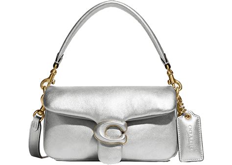 Coach Pillow Tabby Shoulder Bag 18 Metallic Silver In Calfskin Leather