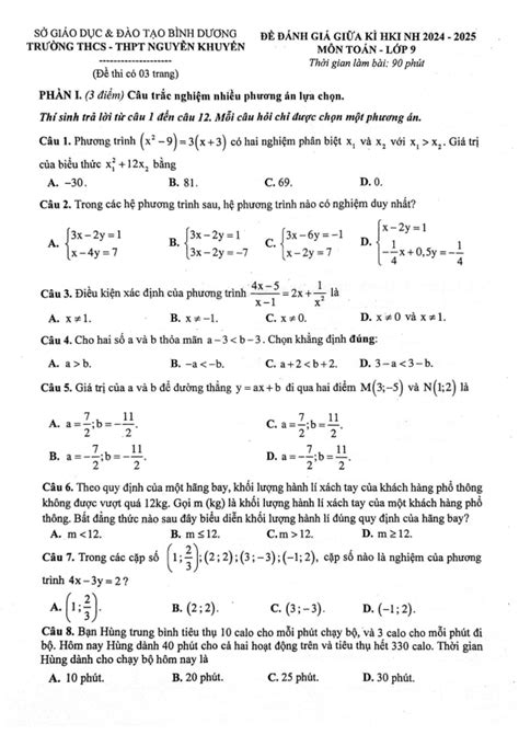 Đề giữa kì 1 Toán 9 năm 2024 2025 trường THCS THPT Nguyễn Khuyến