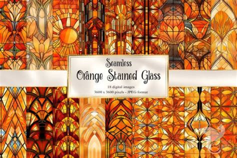 Orange Stained Glass Digital Paper Graphic By Digital Curio Creative