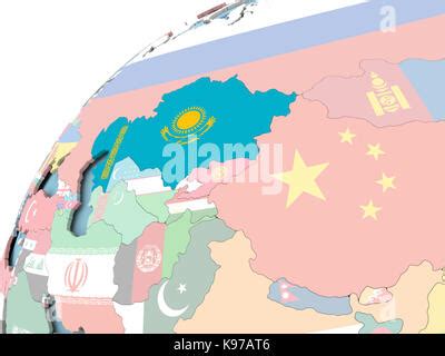 Map Of Kazakhstan On Globe With Embedded Flags Of Countries 3D