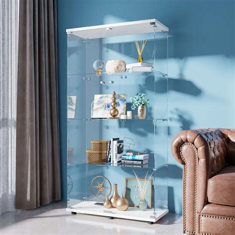 Fanyushow Glass Display Cabinet 4 Shelves With Double Door Curio Cabinet For Living