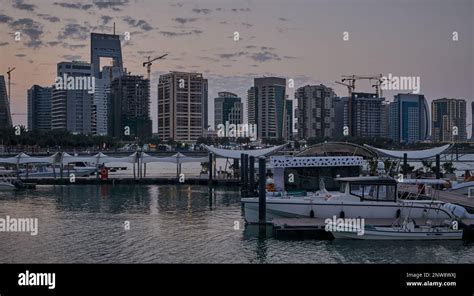 Lusail marina in Lusail city, Qatar sunset view with Yachts and boats ...