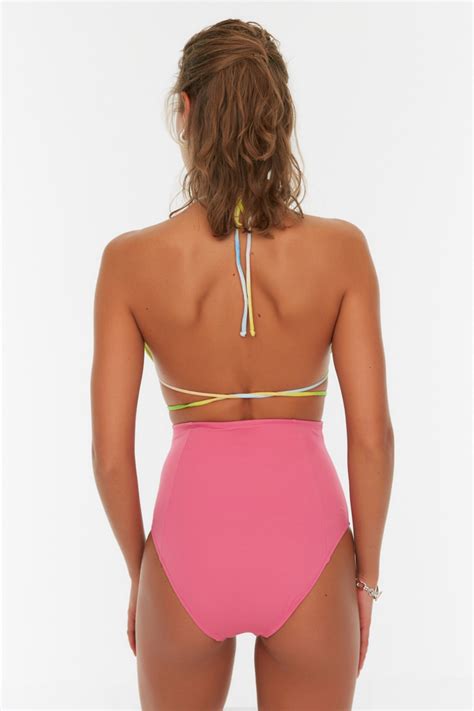 Trendyol Collection Pink High Waist Bikini Cup Seamed Bikini Bottom