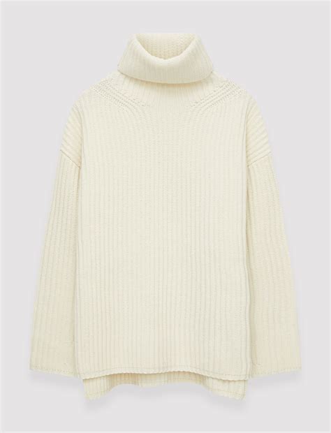 Cardigan Stitch High Neck Jumper In White Joseph Uk