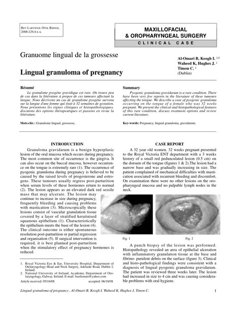 Pdf Lingual Granuloma Of Pregnancy