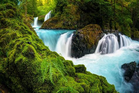 Elowah Falls Columbia River Gorge Cascada 4K Arroyo Bosque Fondo