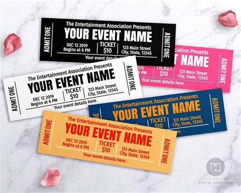 Event Ticket Template Printable Choose Your Own Colors Etsy