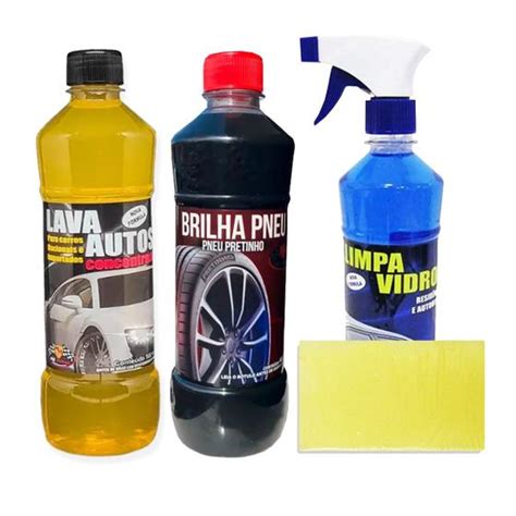 Kit Lava Carro Moto Shampoo Pretinho Esponja Limpa Vidro Mil Milhas