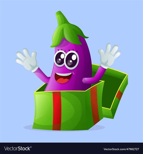 Cute Eggplant Character Receiving Ts Royalty Free Vector