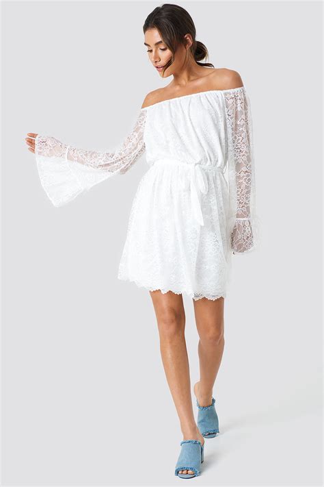 Off Shoulder Lace Mini Dress White Na Kd