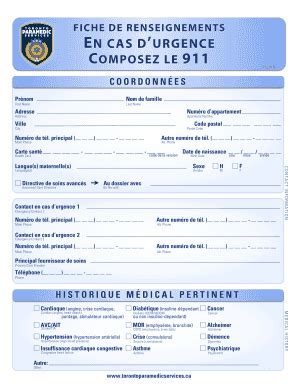 Fillable Online Torontoparamedicservices Fiche De Renseignements N Cas