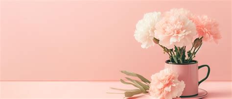 Premium Photo Carnation Bouquet On Pastel Pink Background With Copy