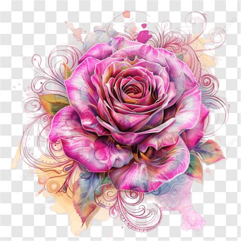 Galactic Petals Starlit Pink Rose Art Floral Splash Ethereal Blooms