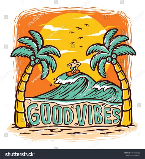 Good Vibes Beach Vector Illustration Stock Vector Royalty Free 1762996202