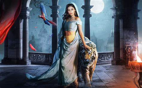 Fantasy Women Princess Jasmine Tiger Hd Wallpaper Peakpx