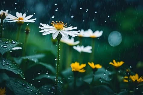 Premium Ai Image Daisies In The Rain