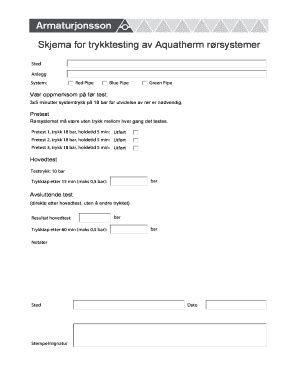 Fillable Online Armaturjonsson Skjema For Trykktesting Av Aquatherm