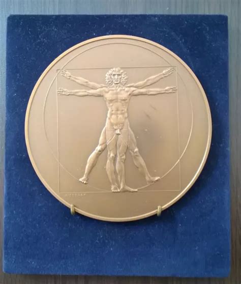 GRANDE MÉDAILLE Bronze Homme De Vitruve Leonard De Vinci Manpower