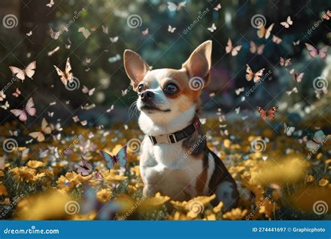 Generative Ai Image Of A Chihuahua Puppy Surrounded By Butterflies