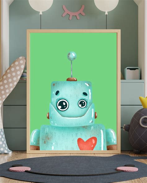 Kids Robot Art Robot Nursery Art Playroom Art Playroom - Etsy