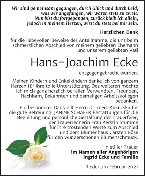 Traueranzeigen Von Hans Joachim Ecke Abschied Nehmen De