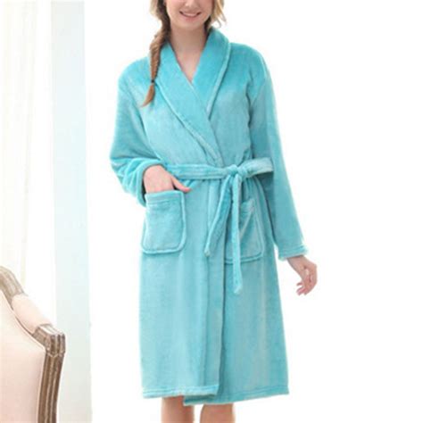 Women Hooded Robe Flannel Fleece Long Warm Belt Kimono Bathrobe With