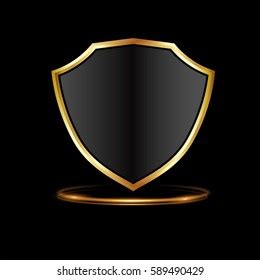 Premium Golden Metallic Security Shield Badge Stock Vector Royalty