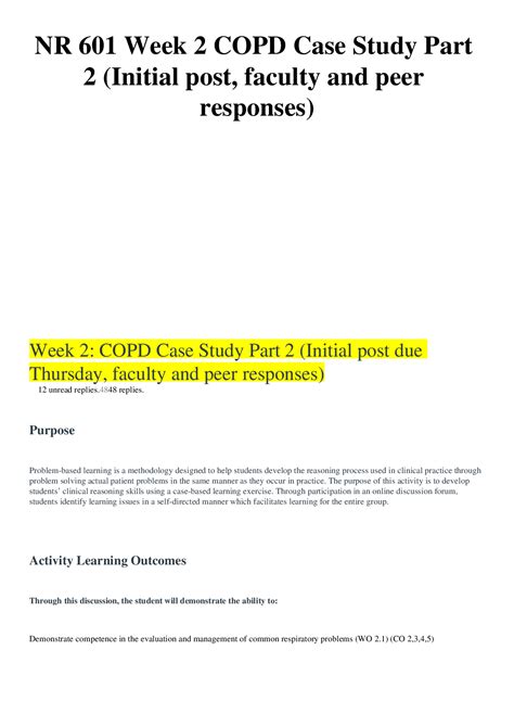 NR 601 Week 2 Bundle COPD Case Study Weekly Clinical Goal Readings