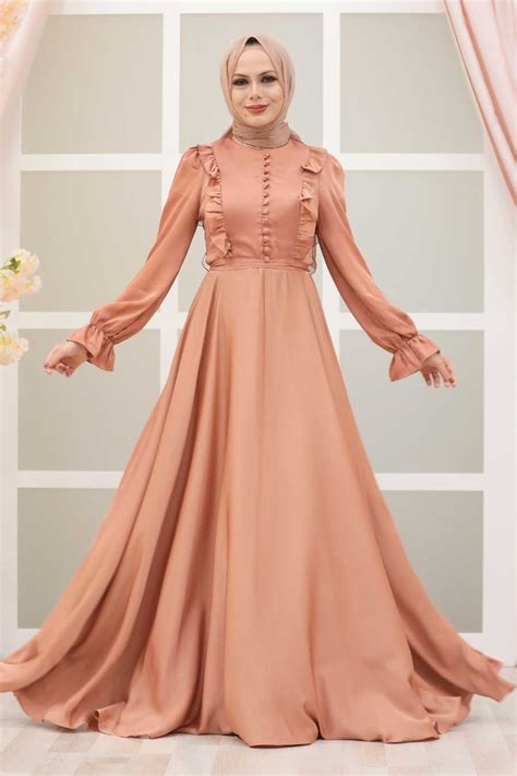 Salmon Pink Hijab Evening Dress 2752smn