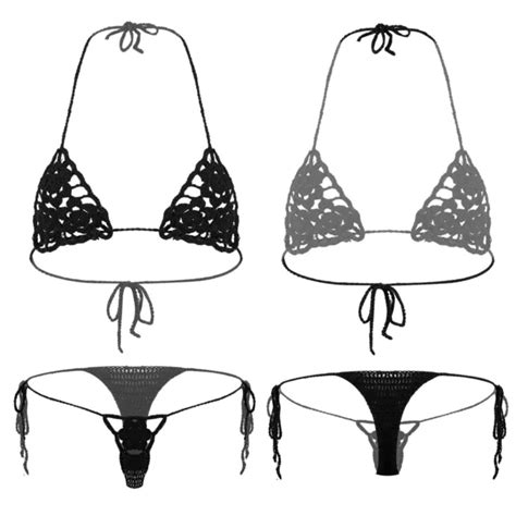 Sexy Femme Crochet Bikini Ensembles Soutien Gorge Et G String Maillot